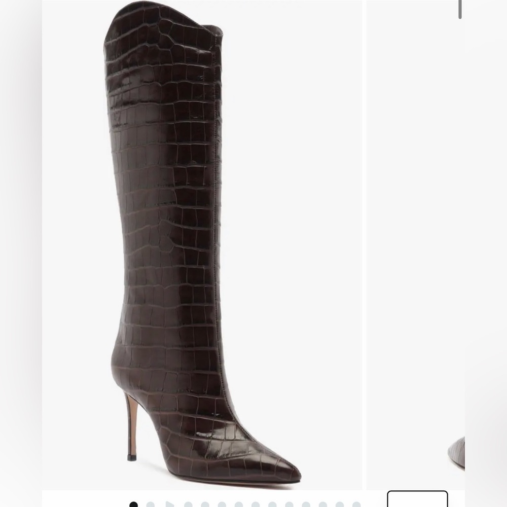 SCHUTZ Brown Croc-Embossed Leather Knee-High Stiletto Boots